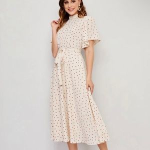 Shein Mock Neck Tie Back Flutter Sleeve Heart Print Dress XL